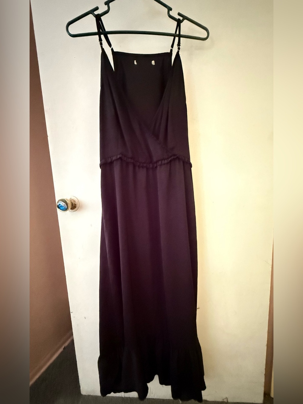 Black Maxi Slip Silk Dress with Ruffle Hem from Macy’s